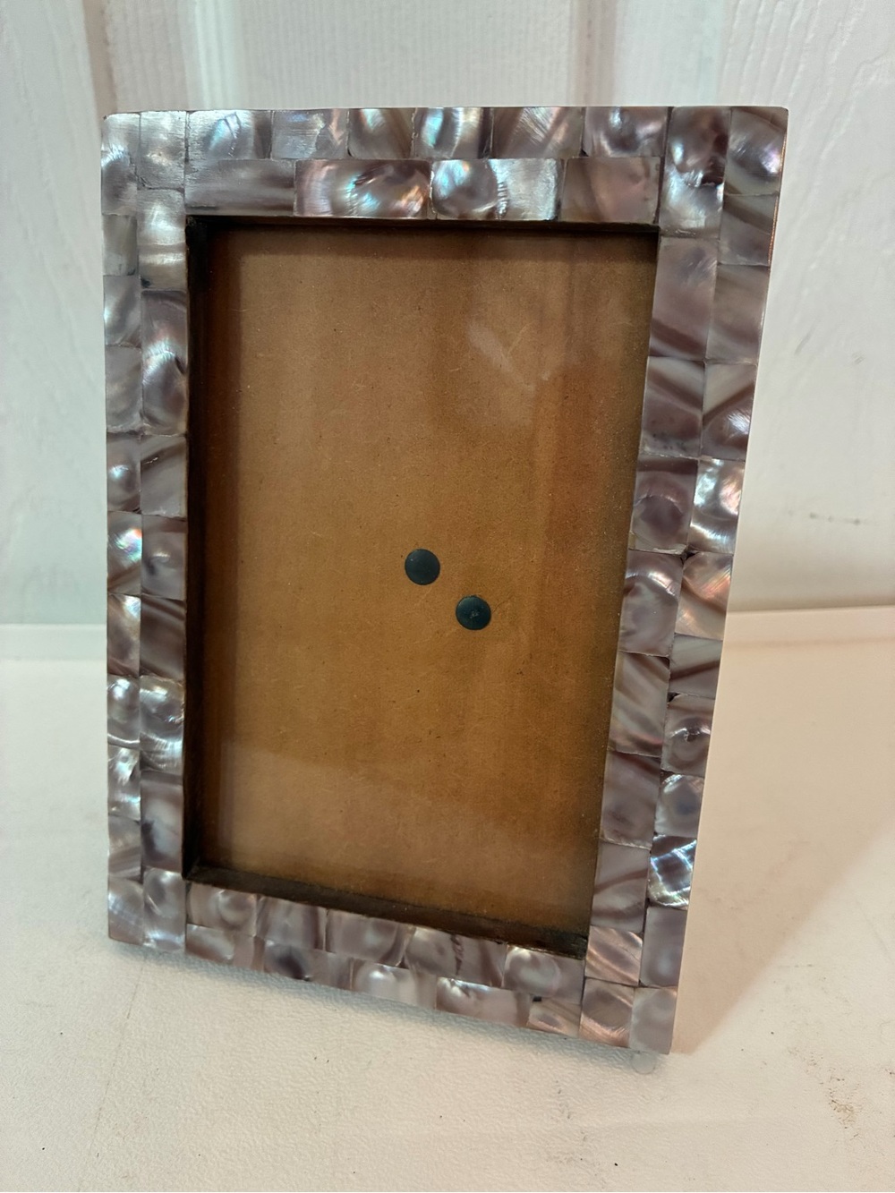 Vintage Mother of Pearl Mosaic Picture Frame Iridescent Shell Inlay Boho 5x7